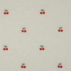 Tissu fourrure sherpa brodé Cerise - écru