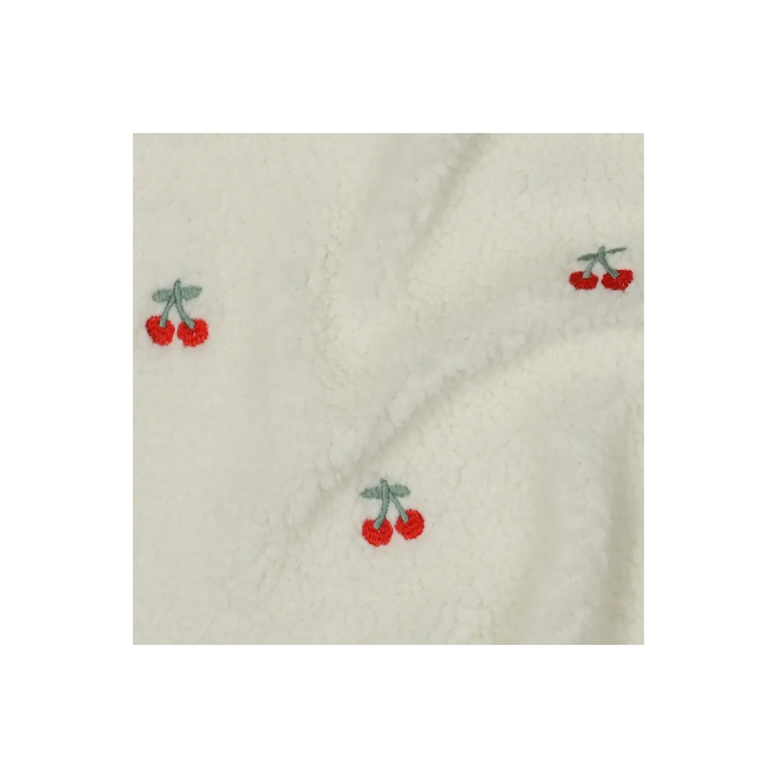 Tissu fourrure sherpa brodé Cerise - écru