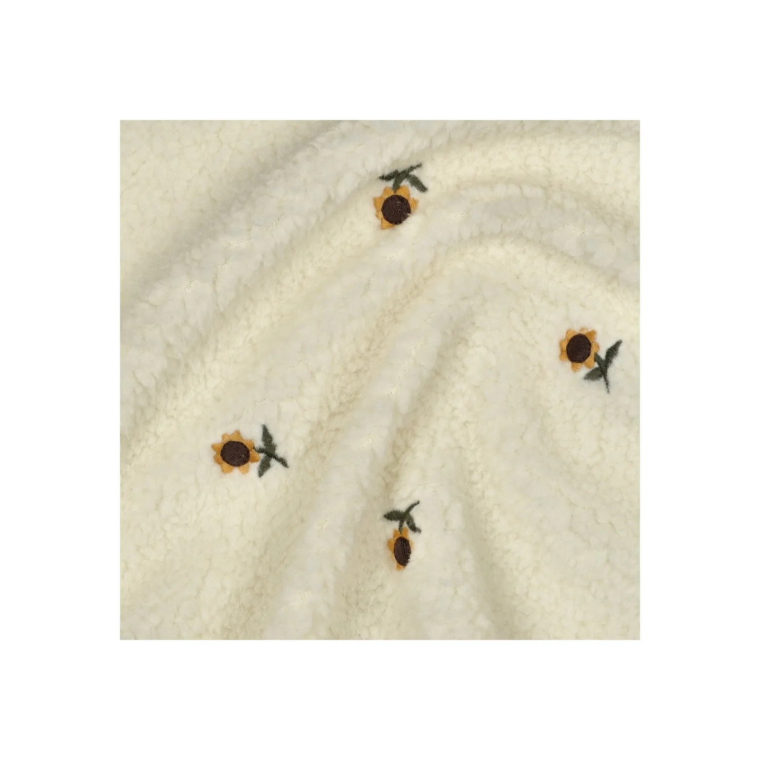 Tissu fourrure sherpa brodé Tournesol - écru