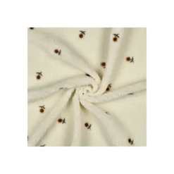 Tissu fourrure sherpa brodé Tournesol - écru