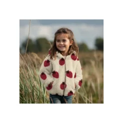 Tissu fourrure sherpa Fraise - écru