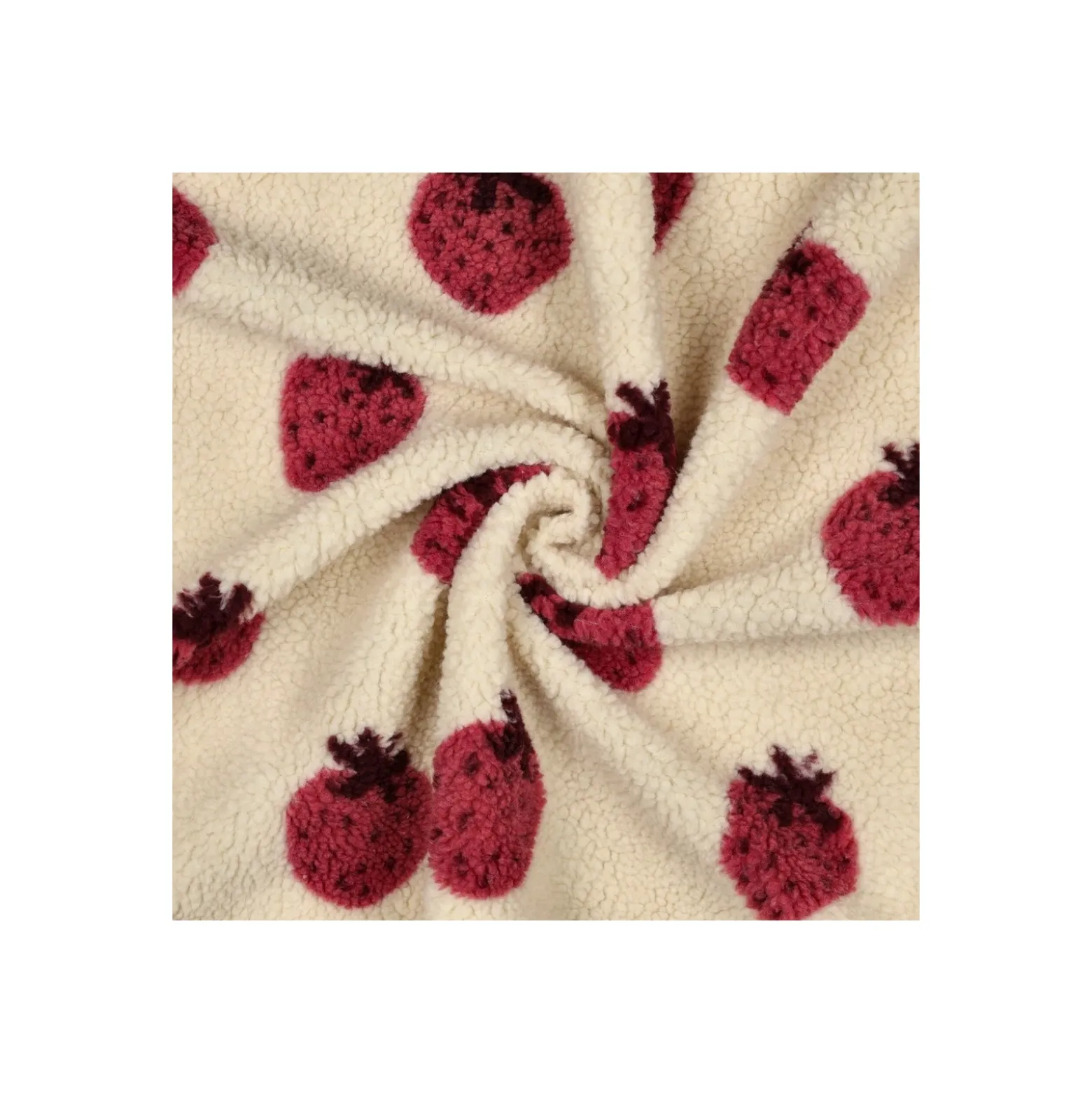 Tissu fourrure sherpa Fraise - écru