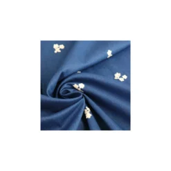 Tissu jean brodé Jean & col - bleu