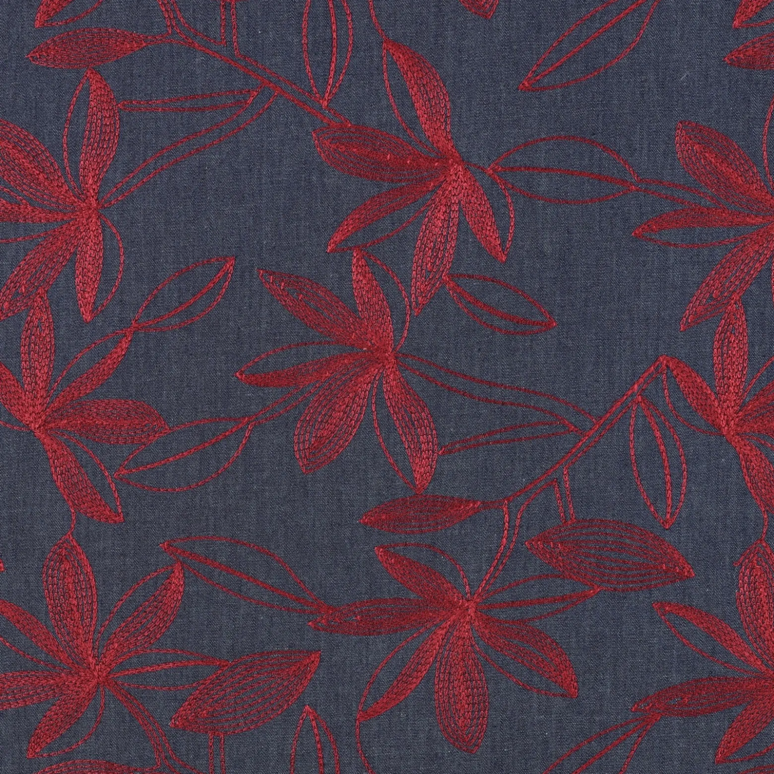 Tissu jean fluide brodé Navi - bordeaux