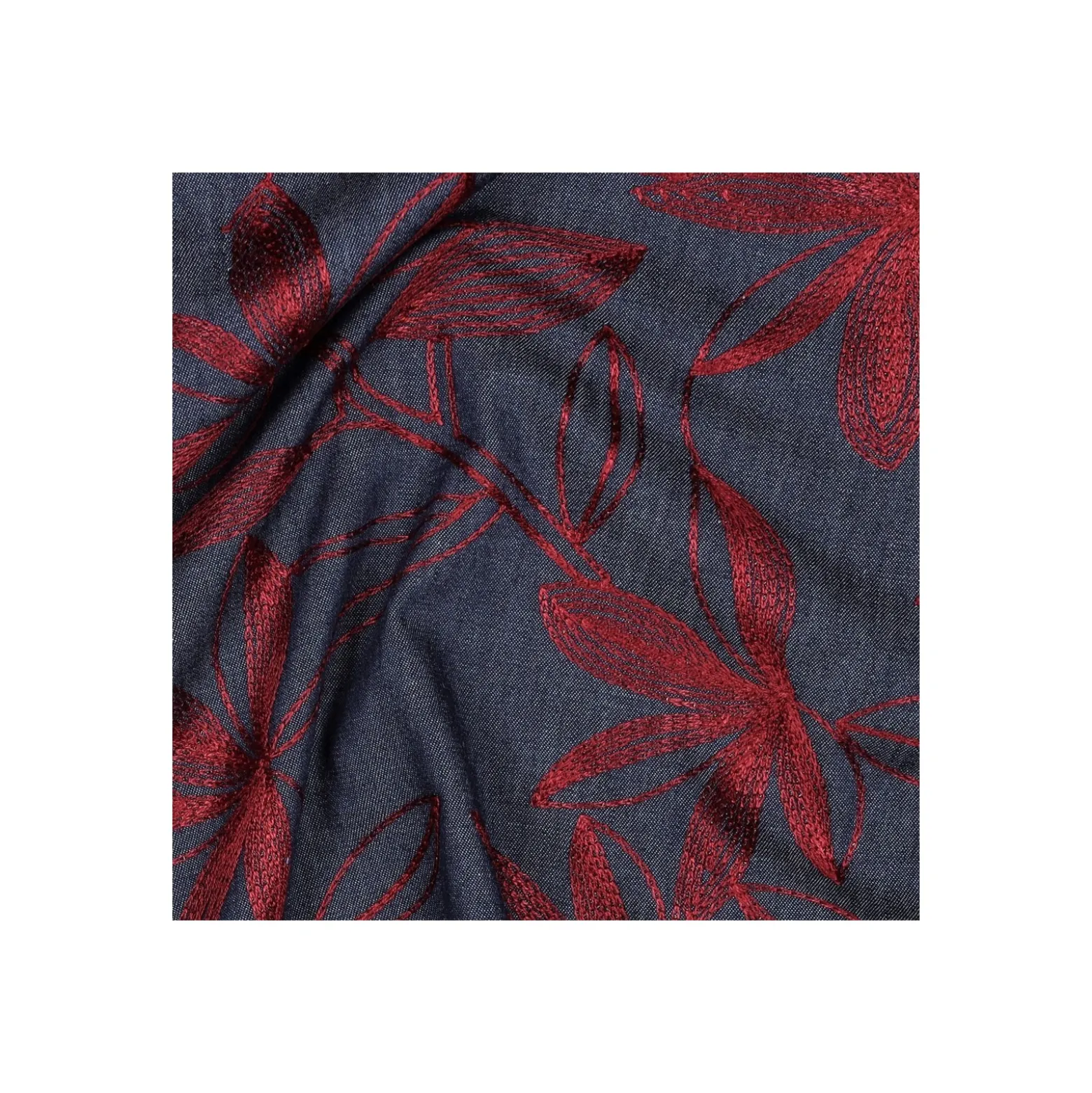 Tissu jean fluide brodé Navi - bordeaux