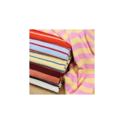 Tissu jersey éponge rayé Jim - bleu ciel / rouge