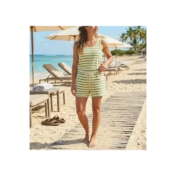 Tissu jersey éponge rayé Jim - jaune beurre / bleu