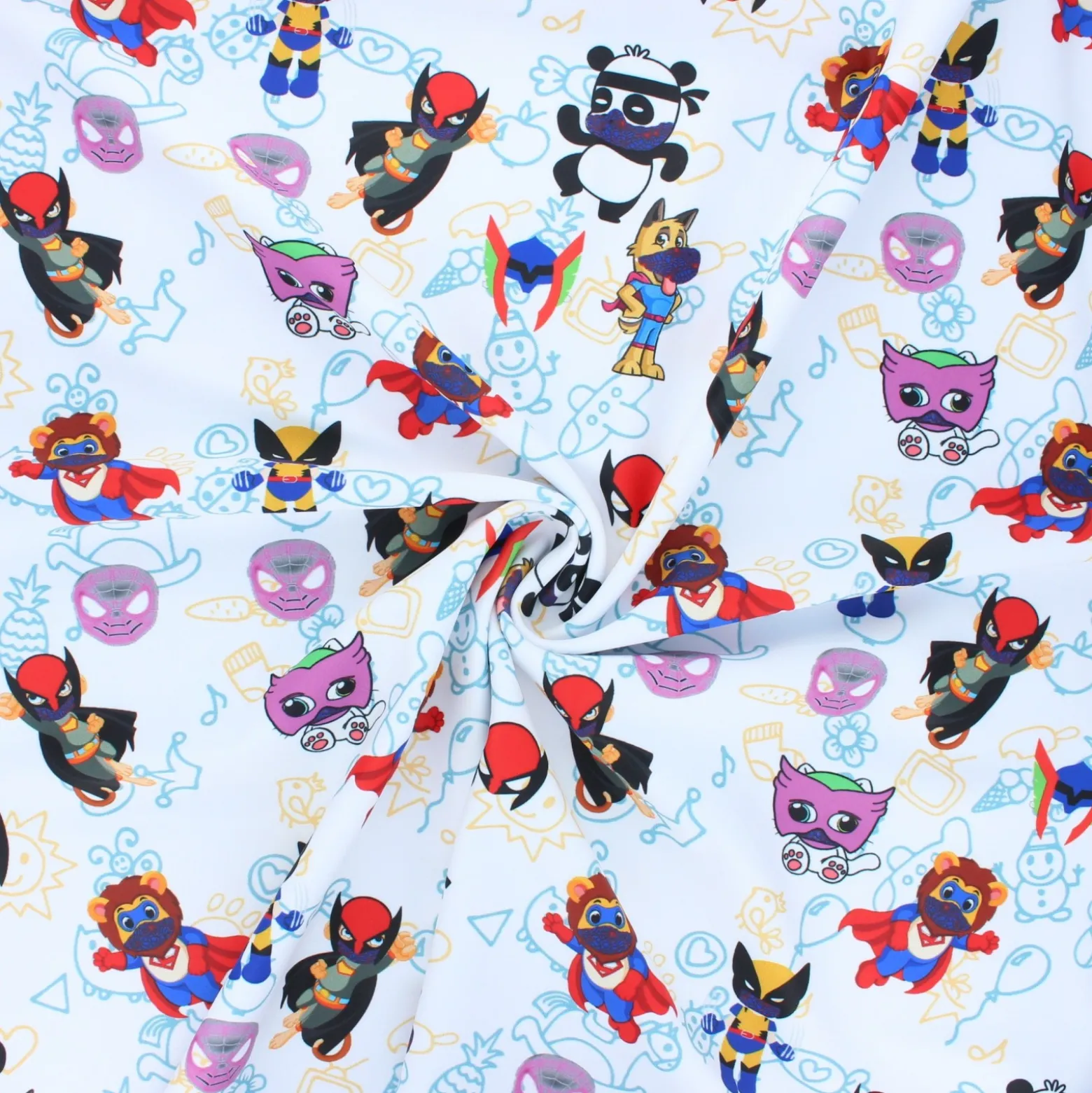 Tissu lycra maillot de bain Super animals - blanc