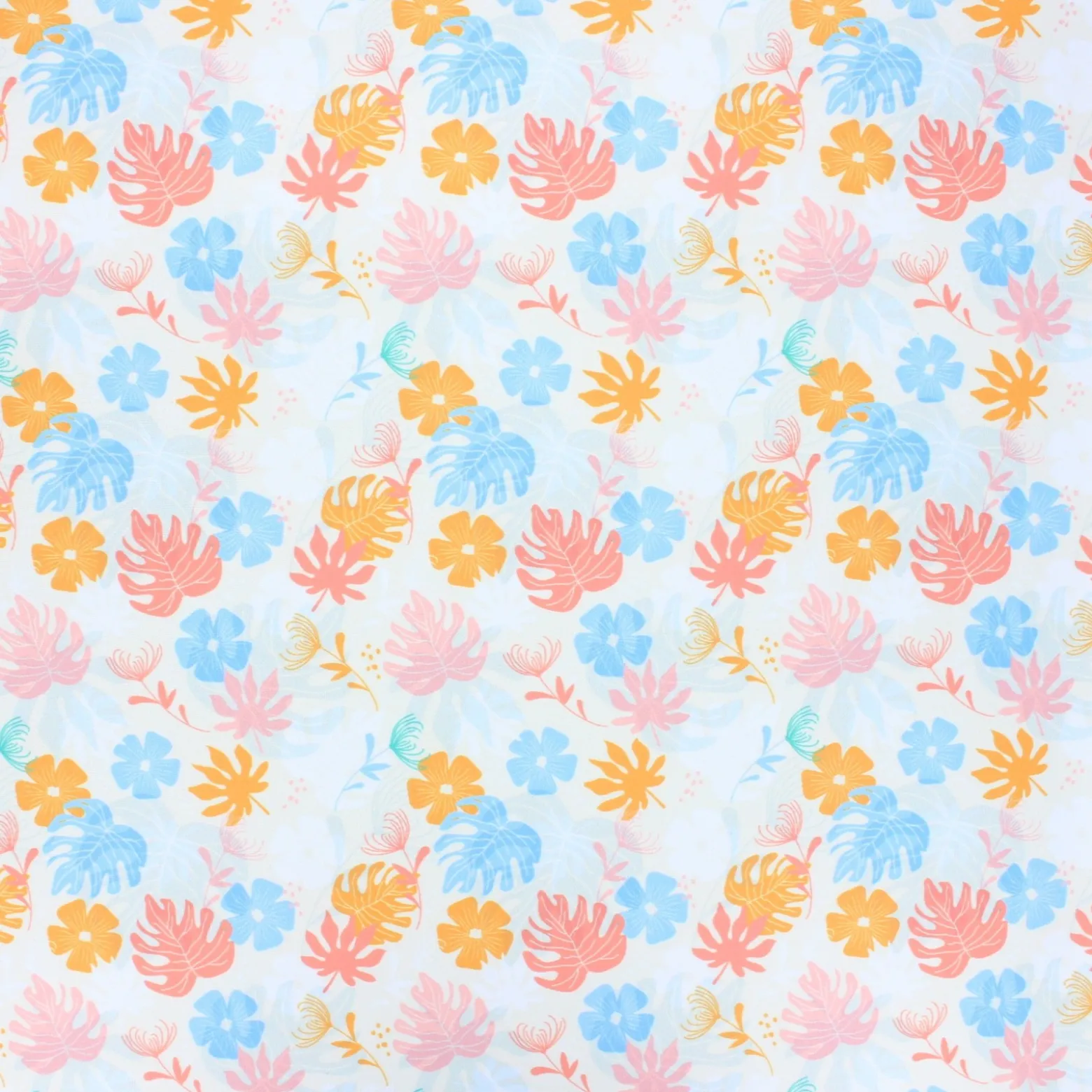 Tissu polyester Tropical leaves - écru