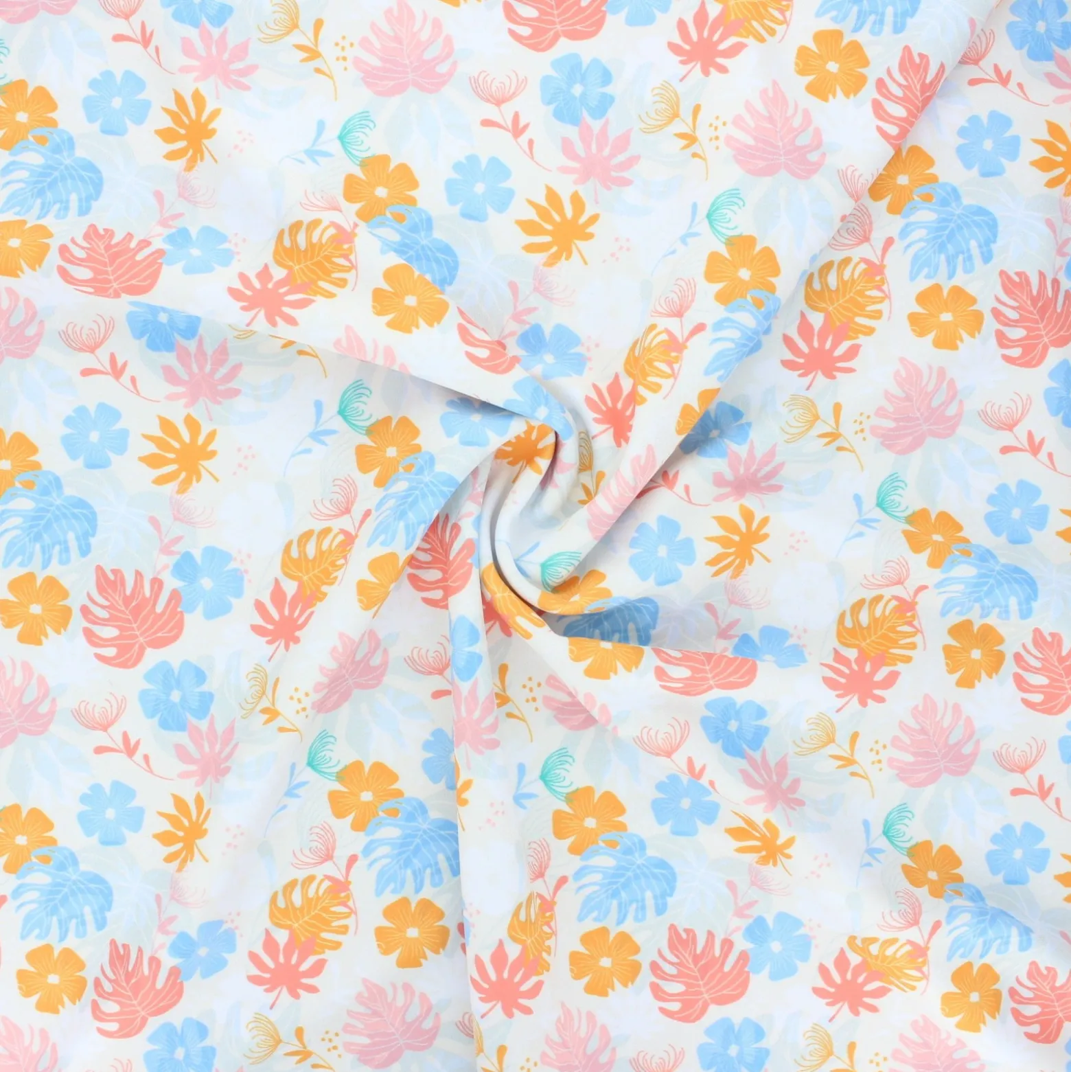 Tissu polyester Tropical leaves - écru
