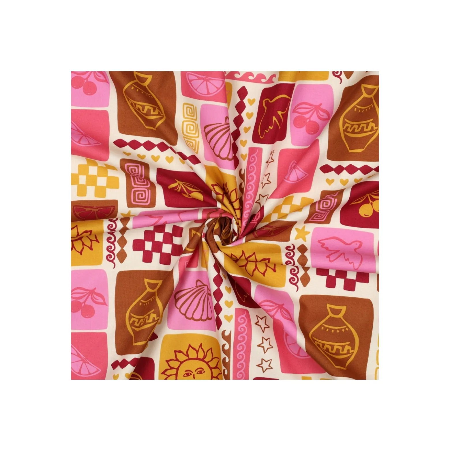 Tissu popeline de coton Poppy Summer patchwork - écru