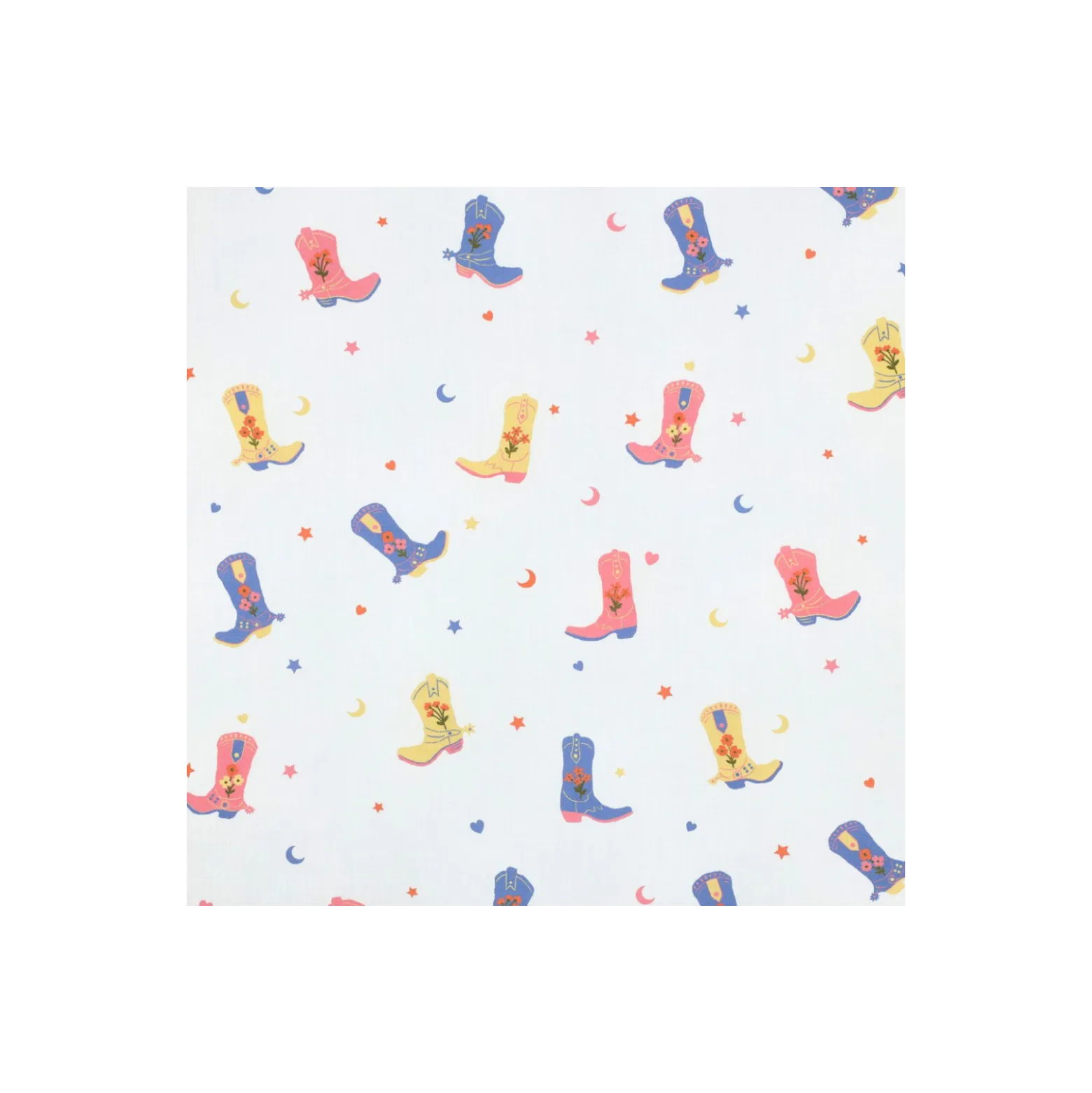 Tissu popeline de coton Poppy Cowboy boots - blanc