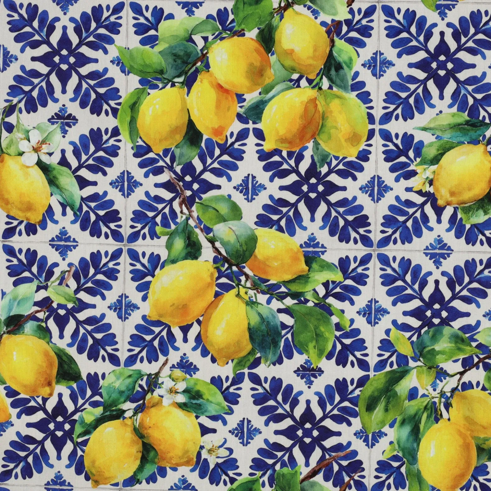 Tissu popeline de coton viscose Lemons - blanc