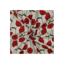 Tissu toile de coton aspect lin enduit Coquelicot - naturel