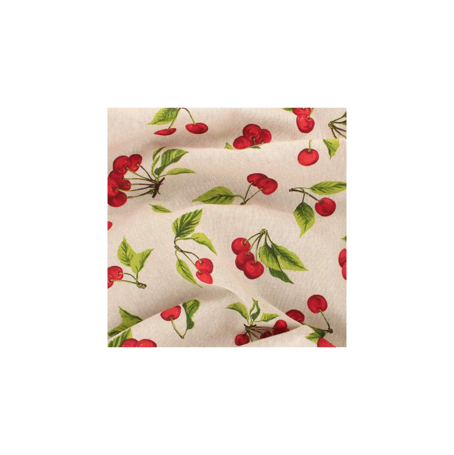 Tissu toile polycoton aspect lin Cerises - naturel