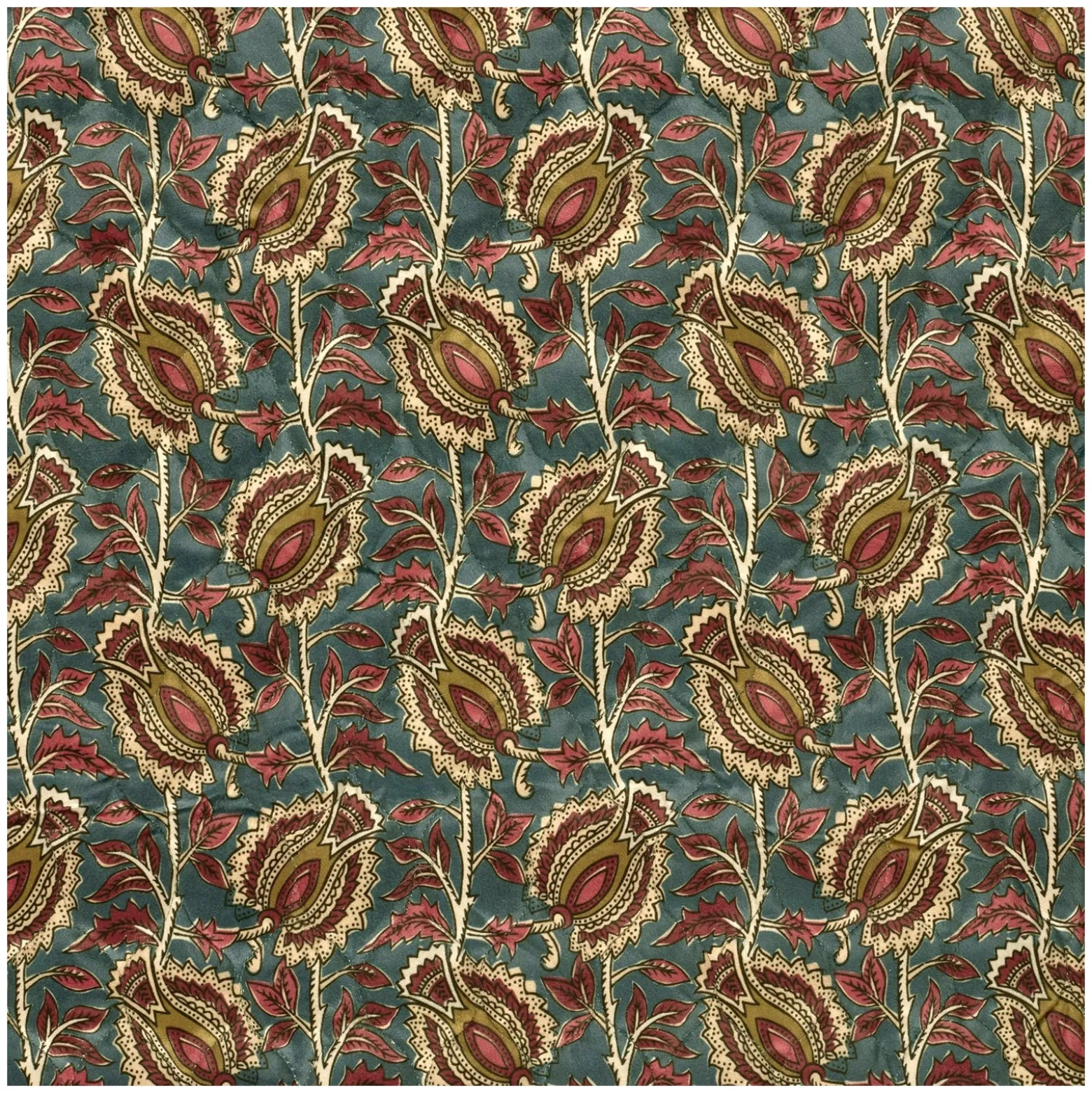 Tissu velours matelassé Cachemire - bleu paon