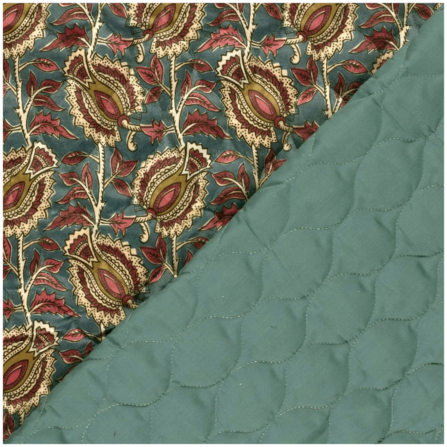 Tissu velours matelassé Cachemire - bleu paon