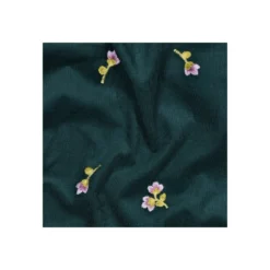 Tissu velours milleraies brodé Flori - vert foncé